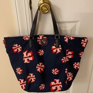 Tory Burch Crazy Logo Nylon Crossbody Handbag Navy